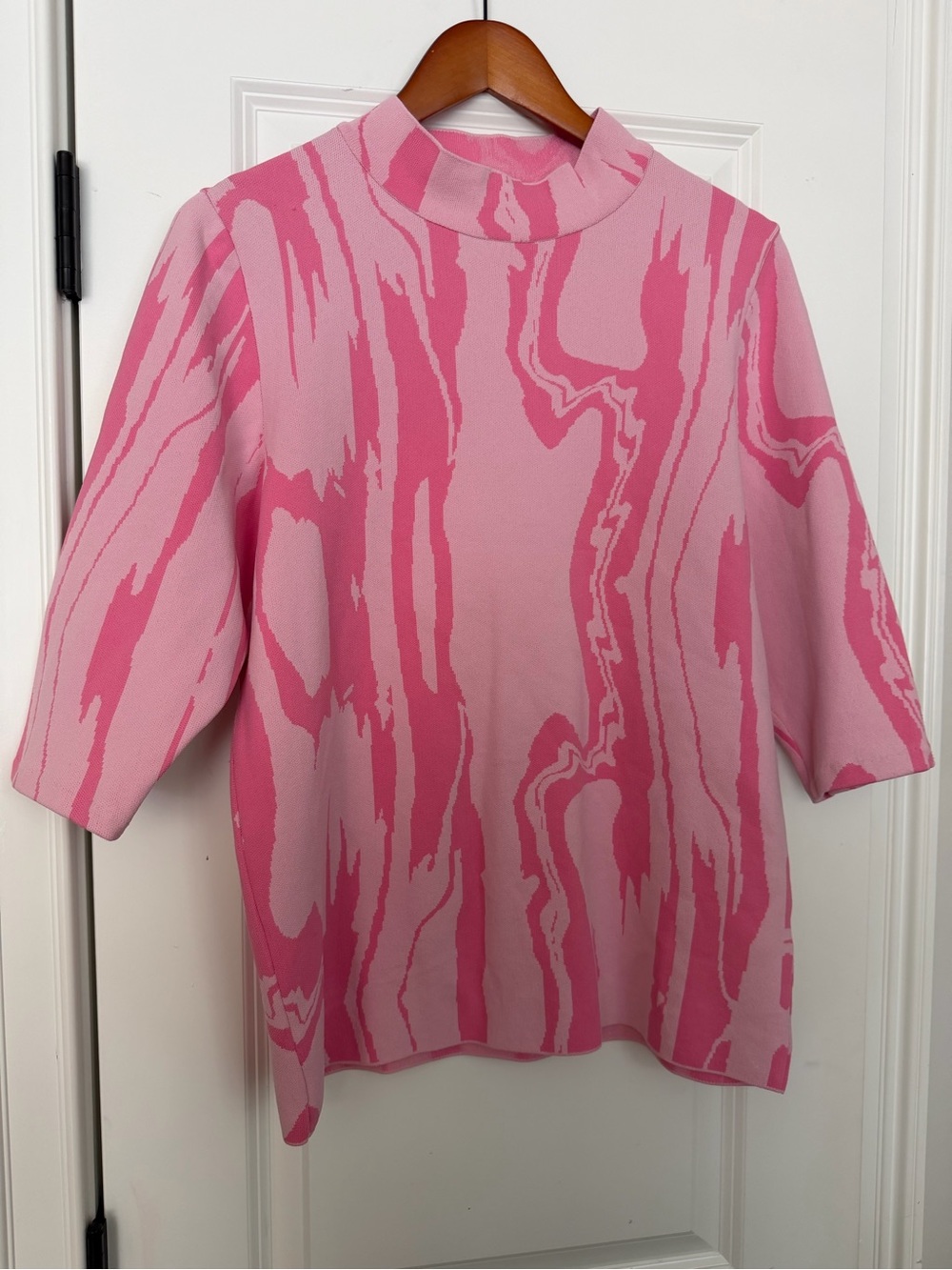 River Island Pink Marble-Print Short Sleeve Knit Top